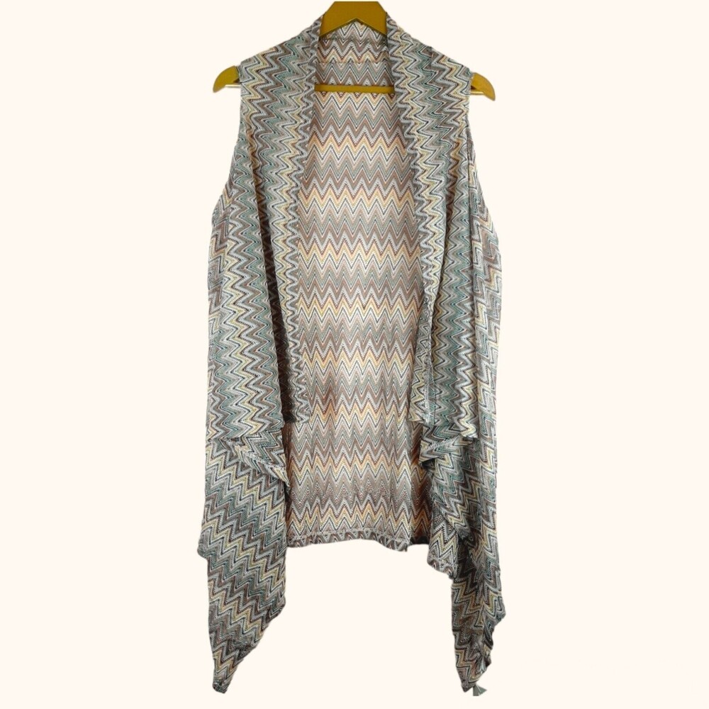 NEW Le Moda Women Knit Open Front Vest Lightweight Zig Zag Size One Size